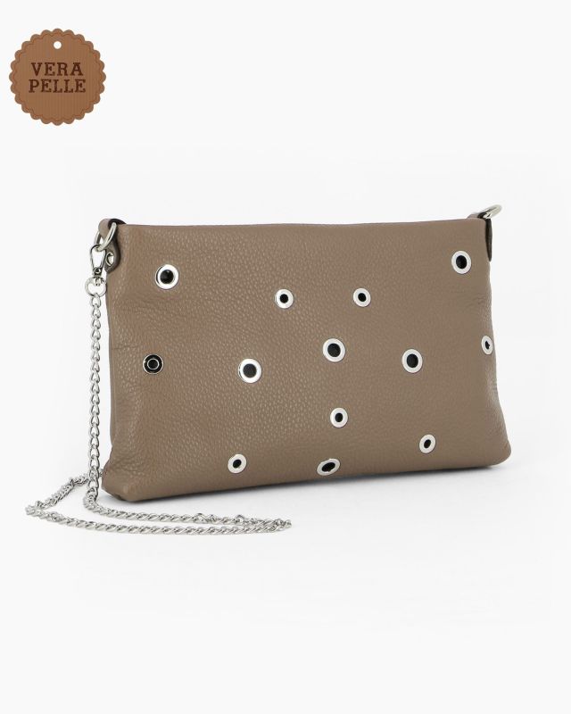 Product: DIVAS - Tracolla taupe in VERA PELLE con occhielli (1 of 4)