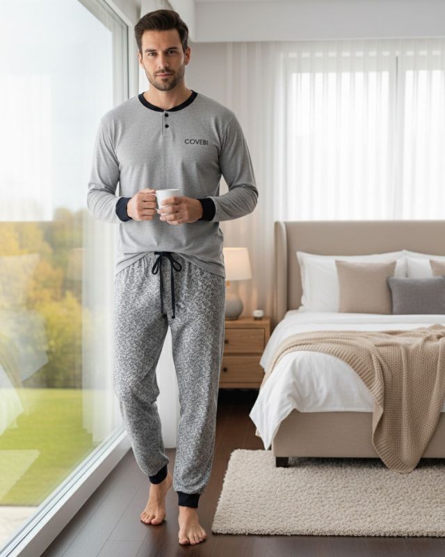 Product: ENRICO COVERI - PIGIAMA MANICA LUNGA GRIGIO IN COTONE INTERLOCK (1 of 3)