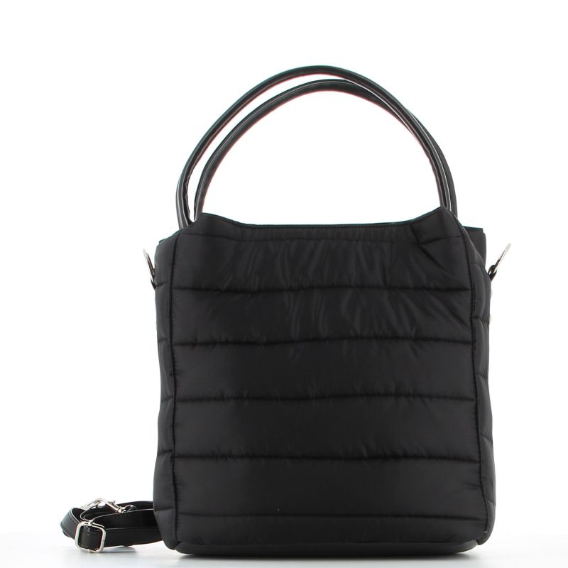 Product: TATOO - Borsa nera due manici con fasce orizzontali imbottite e tracolla removibile, MADE IN ITALY (1 of 8)