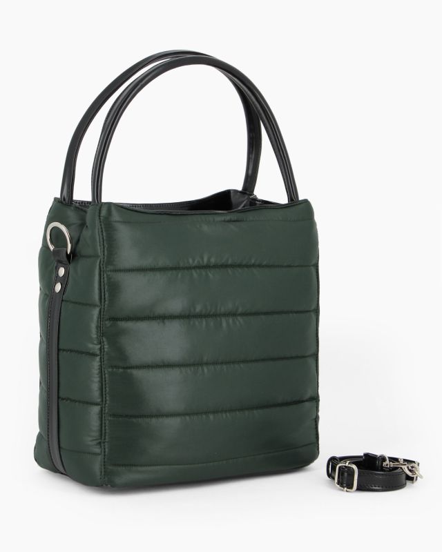 Product: TATOO - Borsa verde due manici con fasce orizzontali imbottite e tracolla removibile, MADE IN ITALY (1 of 4)