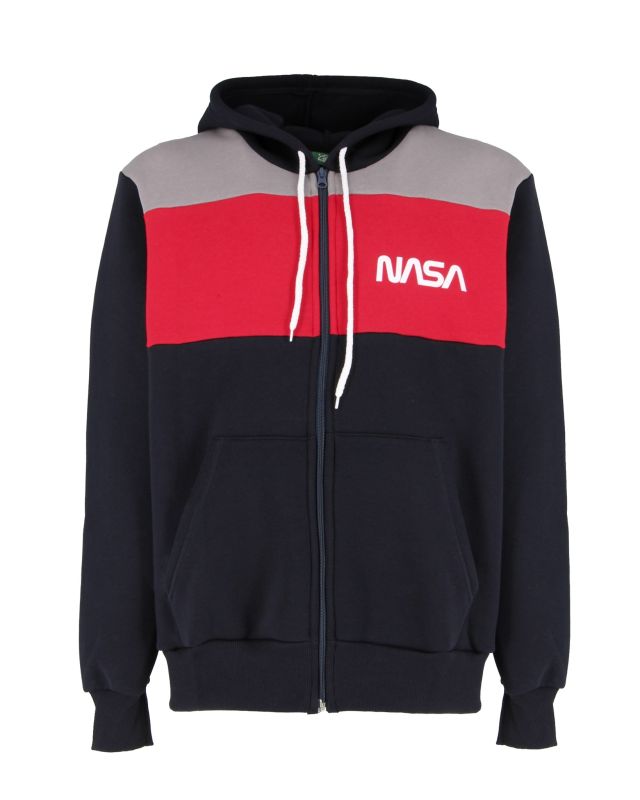 Product: NASA - FELPA CON CAPPUCCIO E ZIP BLU/ROSSA/GRIGIA DA UOMO (1 of 3)