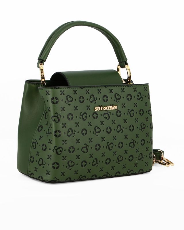 Product: SOLO SOPRANI - Borsa un manico verde con pattina e parte frontale loggata, tracolla removibile (1 of 4)