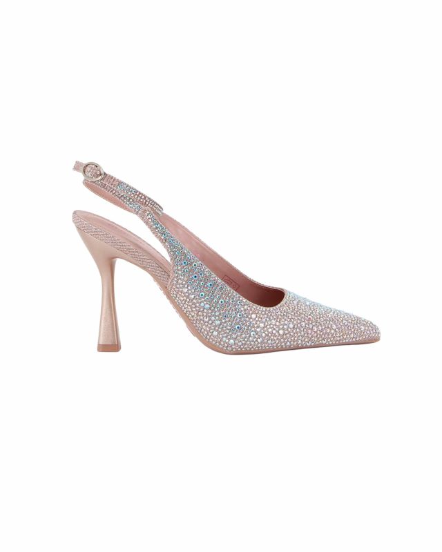 Product: GLOBO ROSA - Décolleté slingback nude in strass con sottopiede in memory foam, tacco 9,5CM (1 of 6)