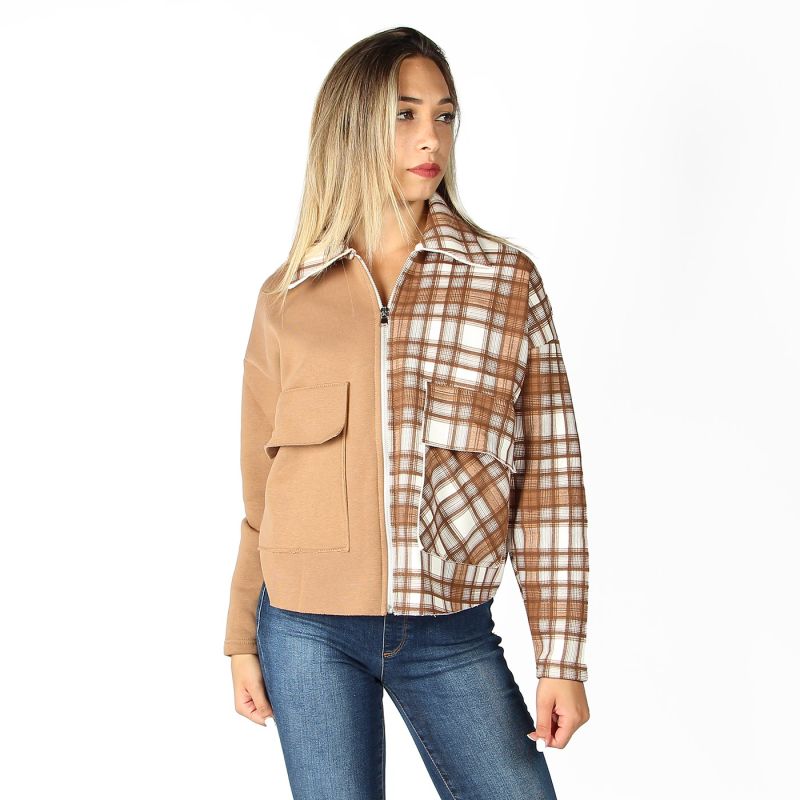 Product: MY JEWELS - CAMICIA SCOZZESE BEIGE CON ZIP E TASCHE (1 of 2)