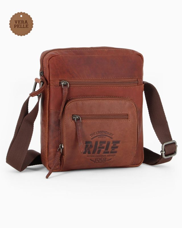 Product: RIFLE - Borsello cognac in VERA PELLE con tre tasche frontali (1 of 16)