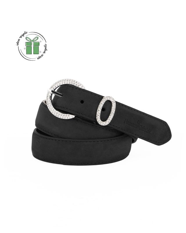 Product: NAZARENO GABRIELLI - Cinta nera scamosciata da donna con passante e fibbia in strass (4 of 6)