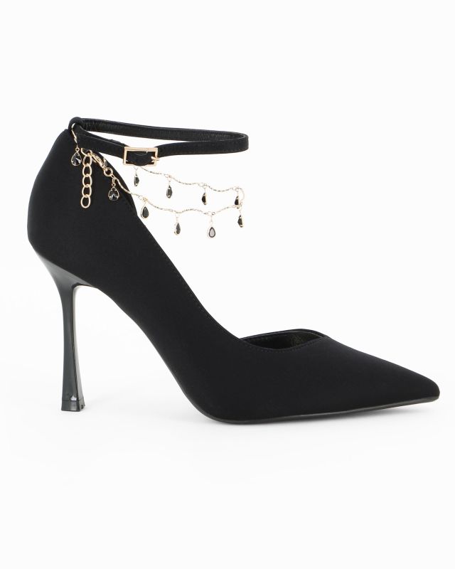 Product: MISS GLOBO - Décolleté nera in lycra  con cavigliera gioiello e scollo laterale, tacco 9,5CM (1 of 4)