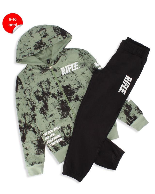 Product: RIFLE - COMPLETO TUTA FELPA VERDE FULL ZIP CON CAPPUCCIO 8-16 ANNI (1 of 2)
