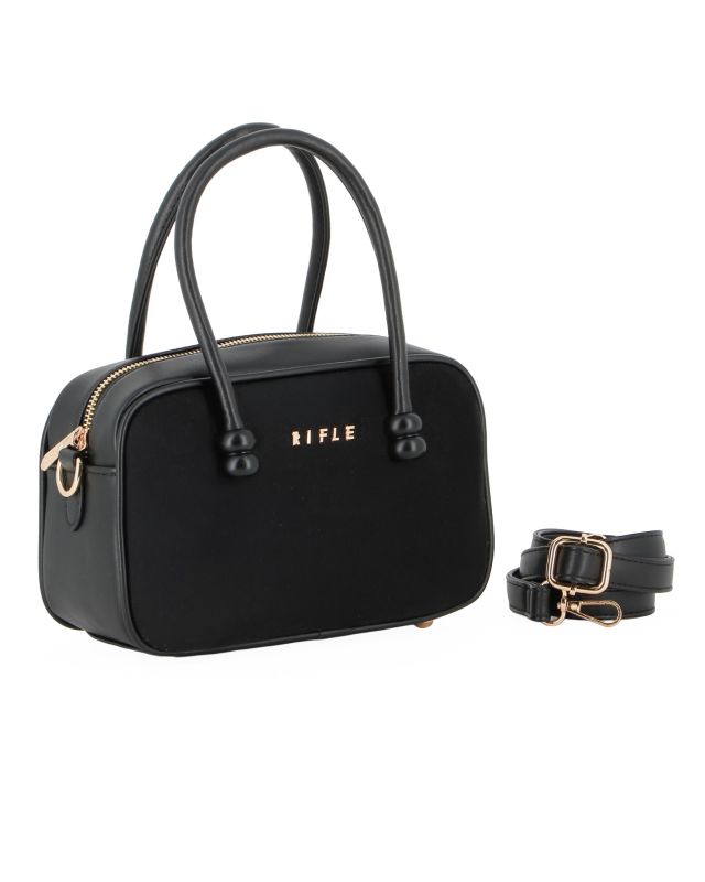 Product: RIFLE - Minibag a due manici nera con parte frontale scamosciata, tracolla removobile (1 of 4)