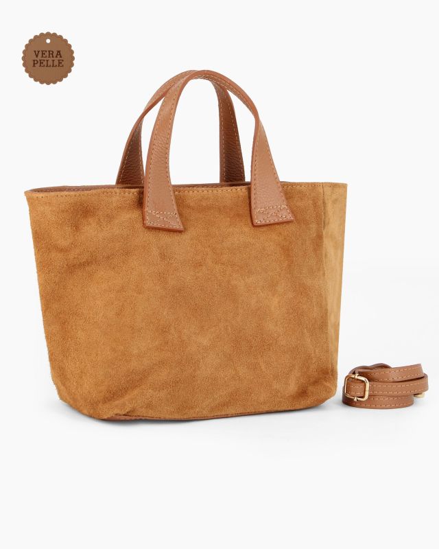 Product: NARDINI - Borsa due manici cuoio scamosciata in VERA PELLE con tasca posteriore, tracolla removibile - MADE IN ITALY (1 of 4)