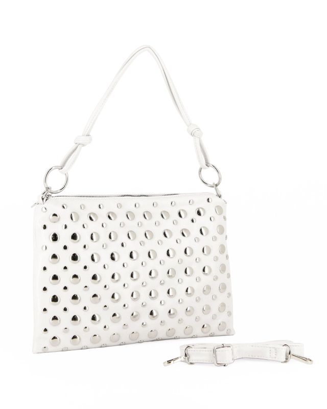 Product: NARIDNI - Borsa un manico bianca con borchie e tasca posteriore, tracolla removibile (1 of 4)