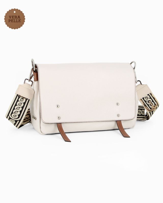 Product: DIVAS - Borsa beige VERA PELLE con patta e tracolla nastro -MADE IN ITALY (9 of 9)