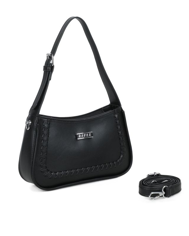 Product: RIFLE - Borsa a spalla nera con dettaglio intreccio frontale, tracolla removibile (1 of 3)