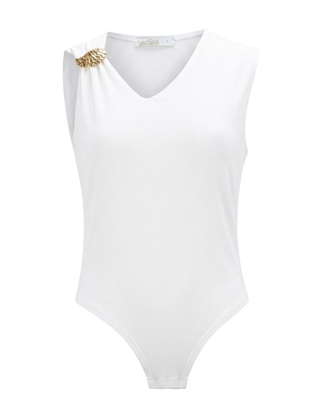 Product: BACHATA - Body smanicato bianco con dettaglio dorato (1 of 2)
