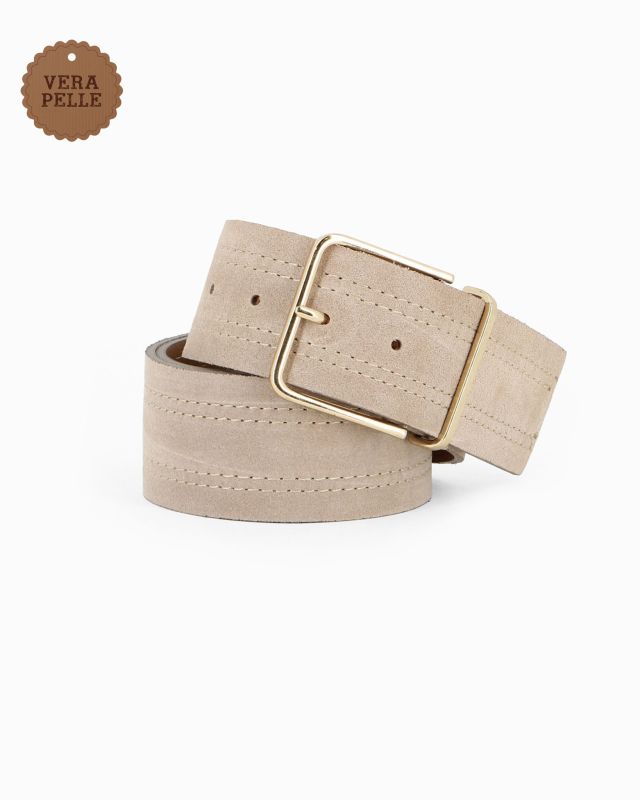 Product: PUNTO FIBBIA - Cinta in camoscio beige con fibbia dorata (1 of 3)