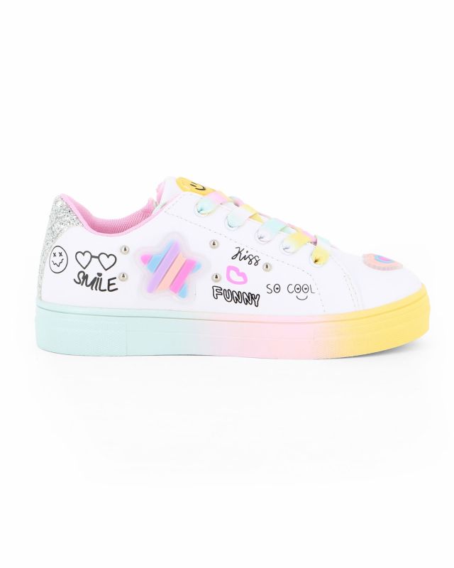 Product: CANGURINO - Sneakers bianca da bambina con lacci multicolor e zip laterale, numerata 31/36 (1 of 5)