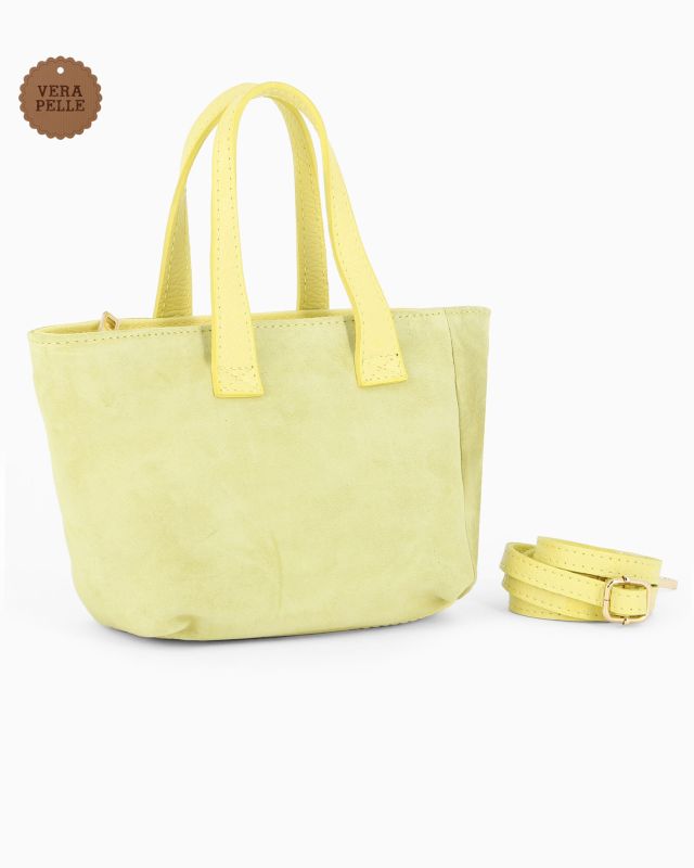 Product: NARDINI - Minibag gialla scamosciata in VERA PELLE con tasca posteriore, tracolla removibile - MADE IN ITALY (1 of 4)