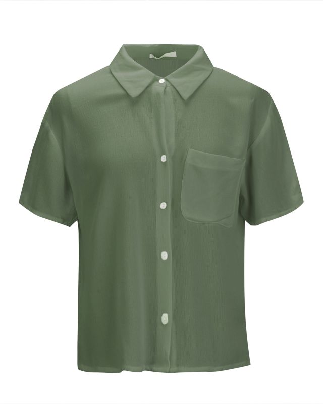 Product: BACHATA - Camicia mezza manica in viscosa verde militare (1 of 2)