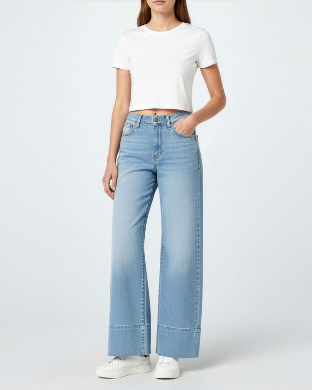 Product: TATOO - JEANS CHIARO WIDE LEG DA DONNA ELASTICIZZATI (1 of 6)