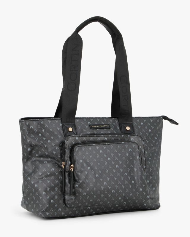 Product: CORTINA POLO STYLE - Borsa shopping nera loggata con doppia tasca frontale (1 of 4)