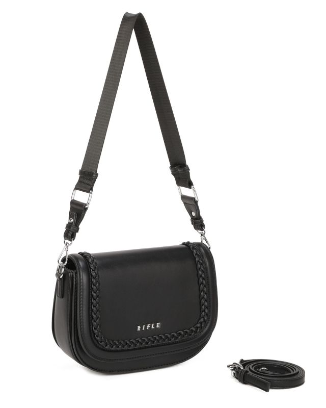 Product: RIFLE - Borsa nera con tre scomparti interni e treccia sulla patta, tracolla removibile (1 of 3)