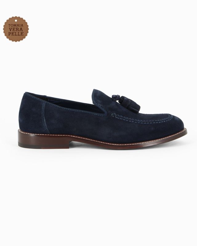Product: CLASS MAN - Mocassino blu scamosciato in VERA PELLE con nappe e suola a contrasto (1 of 8)
