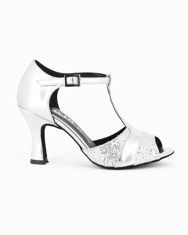 Product: SBALLO - Décolleté da ballo argento glitterata con sottopiede in VERA PELLE, tacco 8CM - MADE IN ITALY (5 of 9)