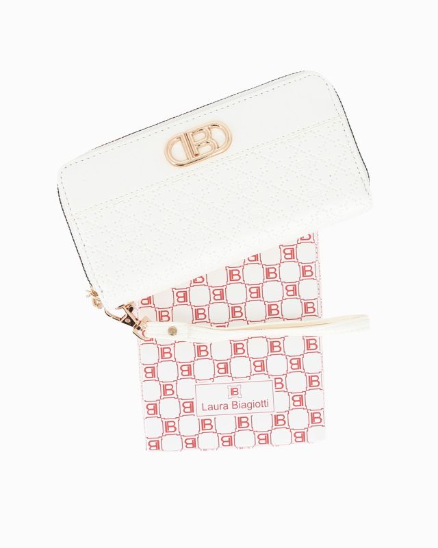 Product: LAURA BIAGIOTTI - Portafoglio bianco trapuntato con due scomparti principali, polsiera removibile (1 of 3)
