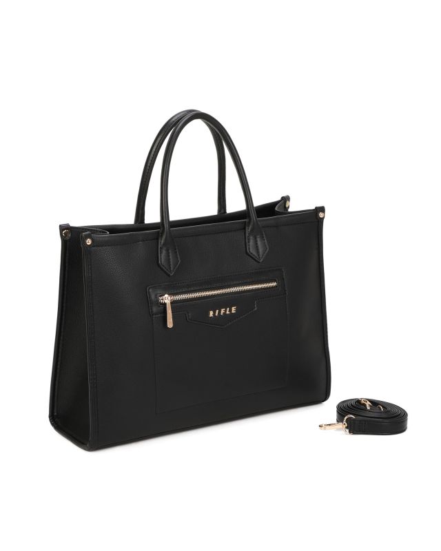 Product: RIFLE - Borsa due manici nera con tre scomparti principali e tasca frontale, tracolla removibile (1 of 3)