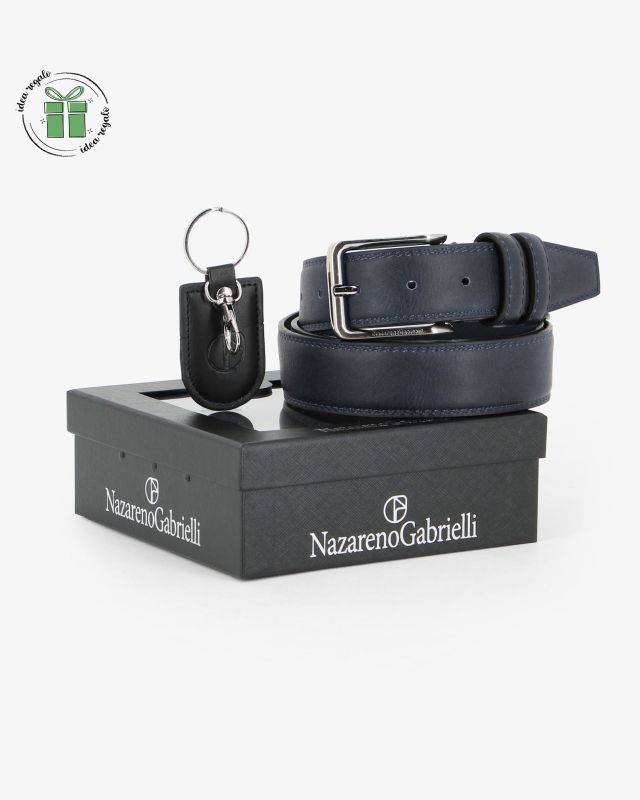 Product: NAZARENO GABRIELLI - Set regalo composto da cintura blu e portachiavi nero (1 of 4)