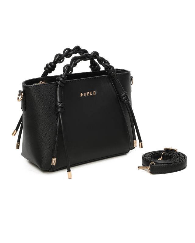 Product: RIFLE - Borsa a mano nera con manici intrecciati e tracolla removibile (1 of 3)