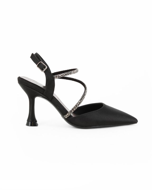 Product: MISS GLOBO - Décolleté slingback nera in raso con cinturini in strass, tacco 8CM (5 of 8)