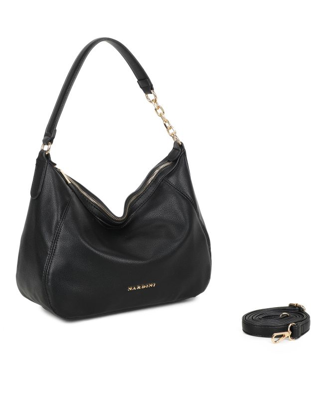 Product: NARDINI - Borsa sacca nera con tre scomparti interni, tracolla removibile (1 of 3)