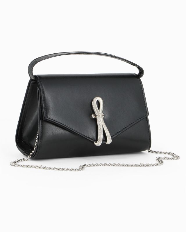 Product: ANNES NICOLE - Pochette nera con cinturino in strass sulla patta e tracolla a catenina (1 of 4)