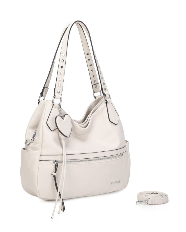 Product: RIFLE - Borsa due manici beige con dettaglio cuore pendente, tracolla removibile (1 of 3)