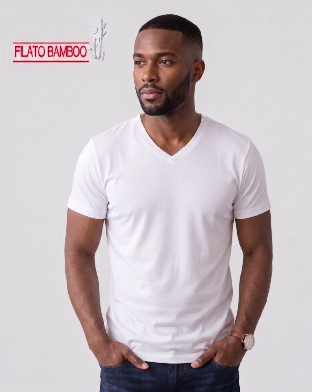 Product: BROKERS - Tshirt mezza manica scollo a V in BAMBOO bianca (8 of 24)