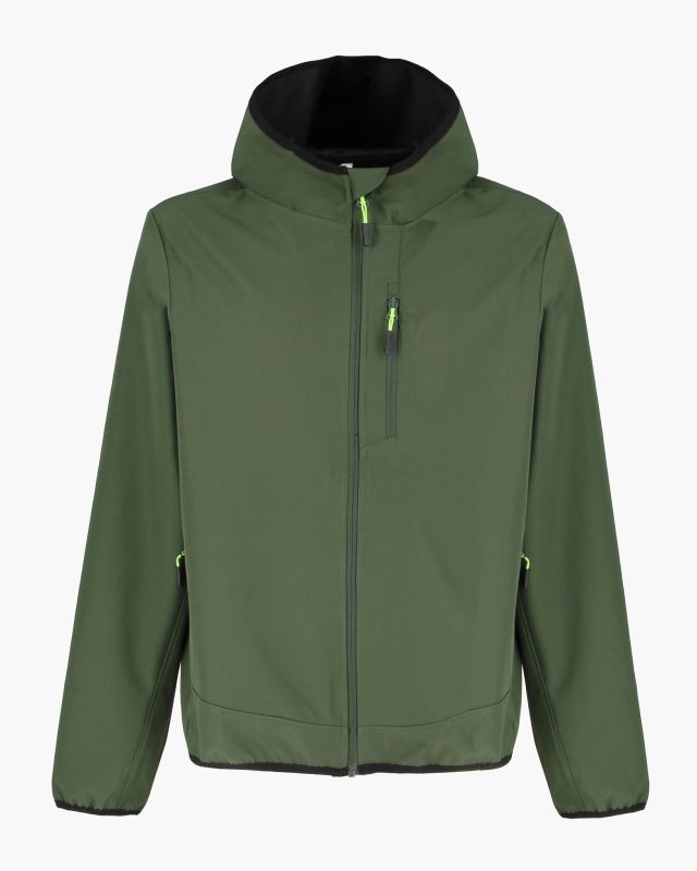 Product: ON SPIRIT - GIUBBINO CON CAPPUCCIO SOFTSHELL UOMO VERDE SCURO CON DETTAGLI NERI E VERDE FLUO - TADEO (1 of 4)