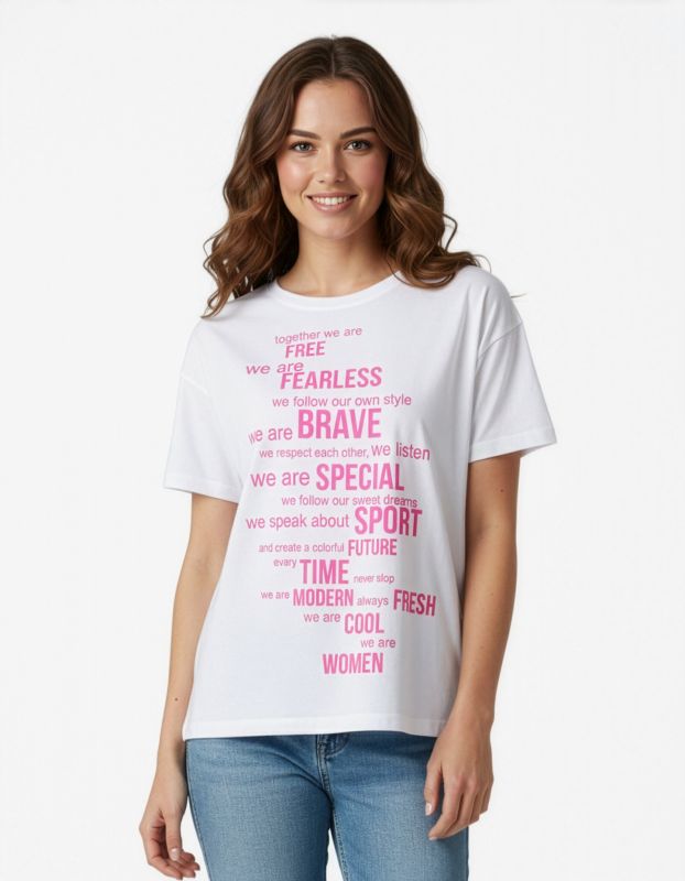 Product: MIF - Maxi tshirt a manica corta bianca e fuxia in cotone (3 of 4)
