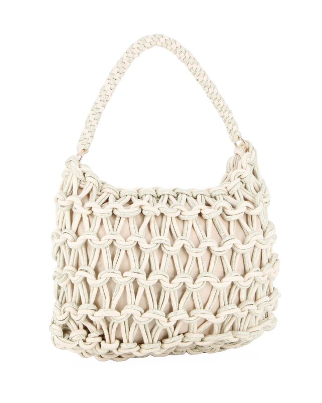 Product: RIFLE - Borsa a spalla beige e oro con intreccio in corda bicolore (1 of 4)