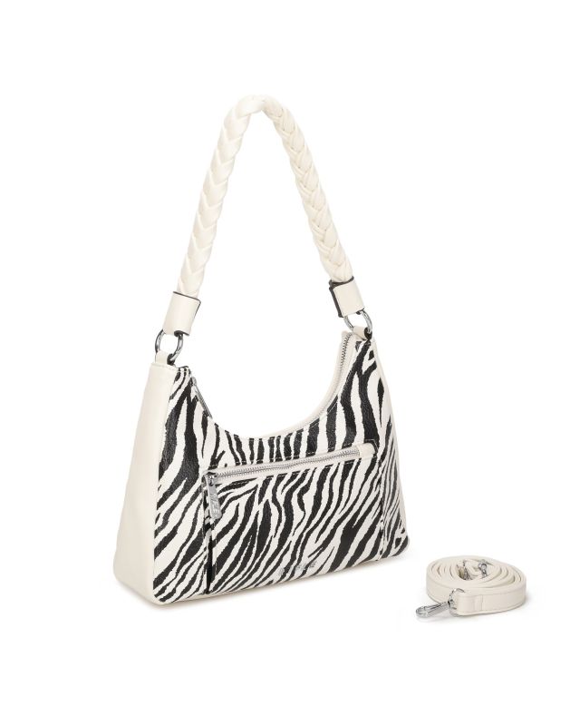 Product: RIFLE - Borsa a spalla zebrata con manico intrecciato, tracolla removibile (1 of 4)
