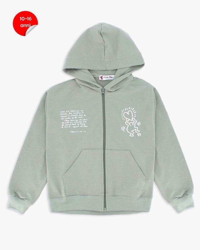 Product: KEITH HARING - FELPA VERDE FULL ZIP CON CAPPUCCIO DA RAGAZZA 10-14 ANNI (1 of 2)