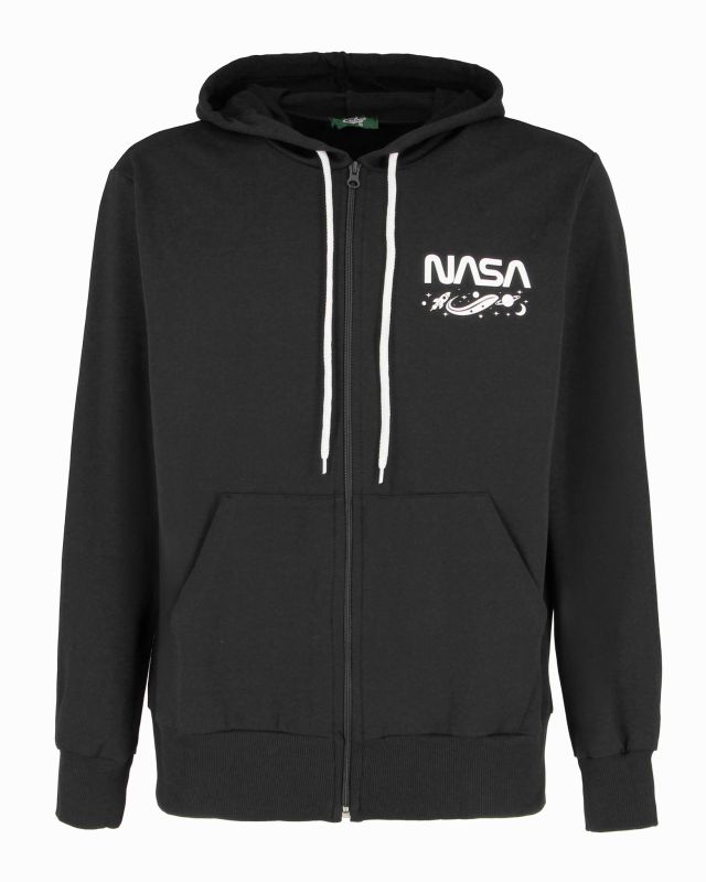 Product: CUBA 10 - Felpa nera con cappuccio e zip in cotone (1 of 4)