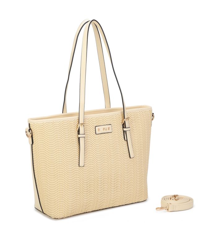 Product: RIFLE - Borsa shopping gialla con parte frontale effetto paglia e tasca posteriore, tracolla removibile (1 of 3)