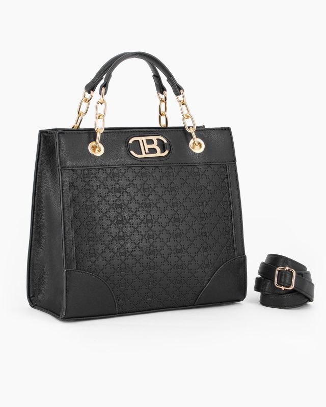 Product: LAURA BIAGIOTTI - Borsa a mano nera con lavorazione frontale, tracolla removibile (1 of 4)