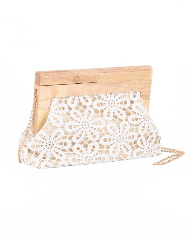Product: DIVAS - Borsa pochette bianca ricamata con stecca in legno (1 of 4)
