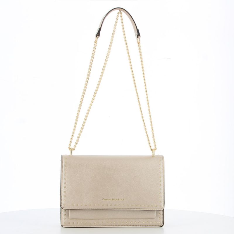 Product: CORTINA POLO STYLE - Borsa oro platino tracolla catena con borchiette sulla patta (45 of 56)