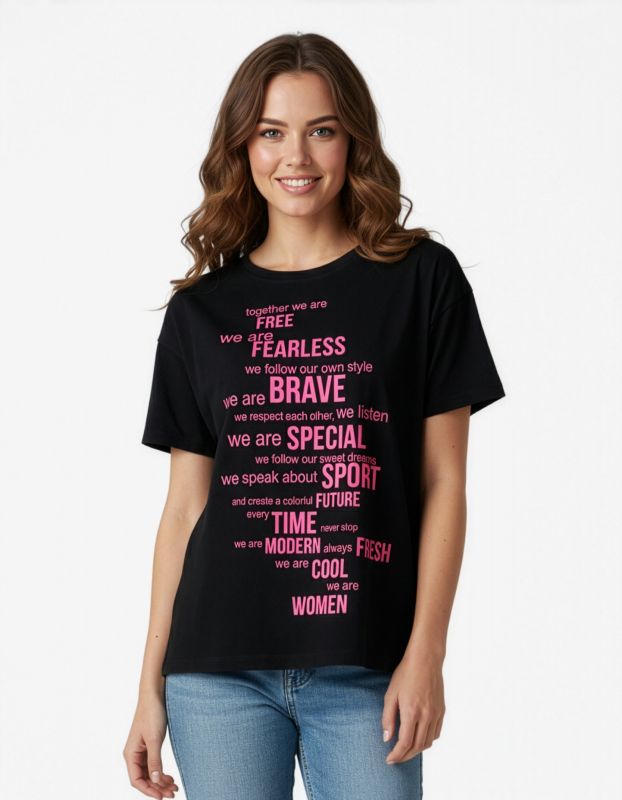 Product: MIF - Maxi tshirt a manica corta nera e fuxia in cotone (3 of 4)