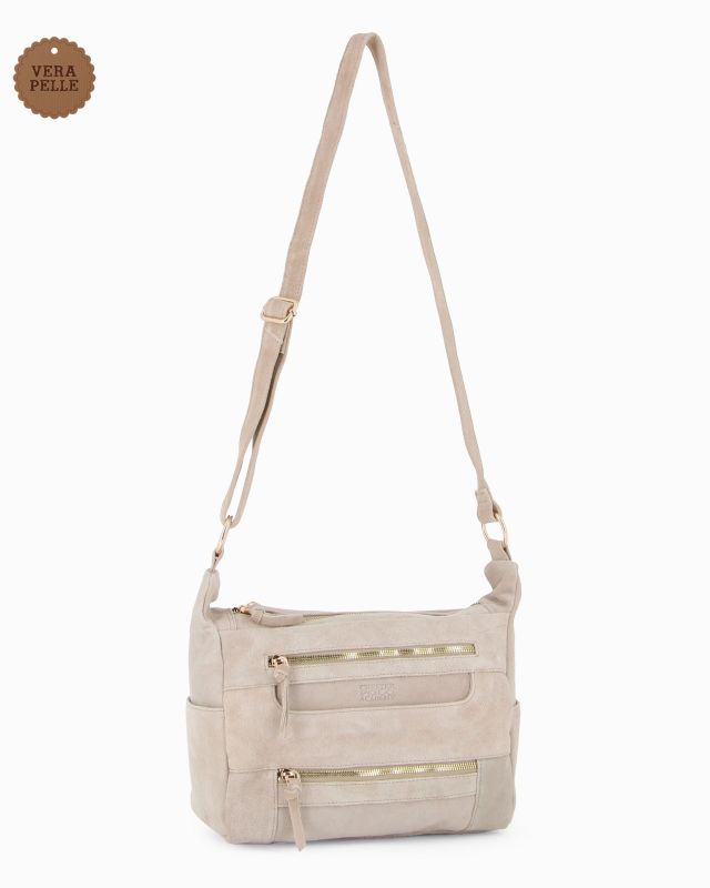 Product: CHESTER POLO ACADEMY - Tracolla beige scamosciata in VERA PELLE con tre tasche frontali (5 of 5)