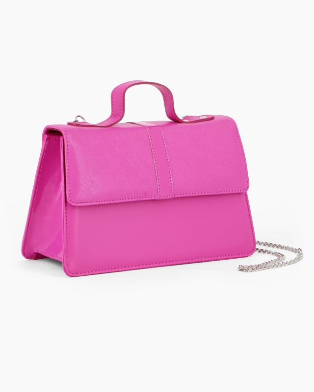 Product: TATOO - Borsetta fuxia con manico, patta in saffiano e profili in vernice - MADE IN ITALY (1 of 4)