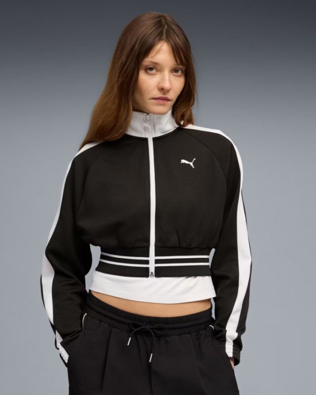 Product: PUMA -FELPA NERA E BIANCA FULL ZIPRELAXED CROPPED TRACK DA DONNA, 634556-01 (1 of 5)